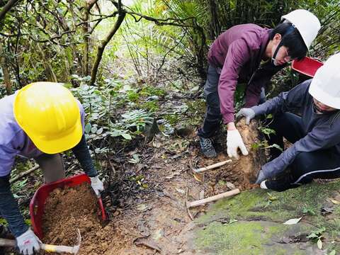 圖6志工就地取材採集泥土和大石頭