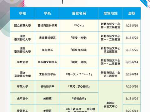 檔期表_圖片取自新北市文化局官網