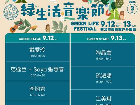 卡司出演时间表_图片取自新北市绿生活音乐节Green Life Festival FB