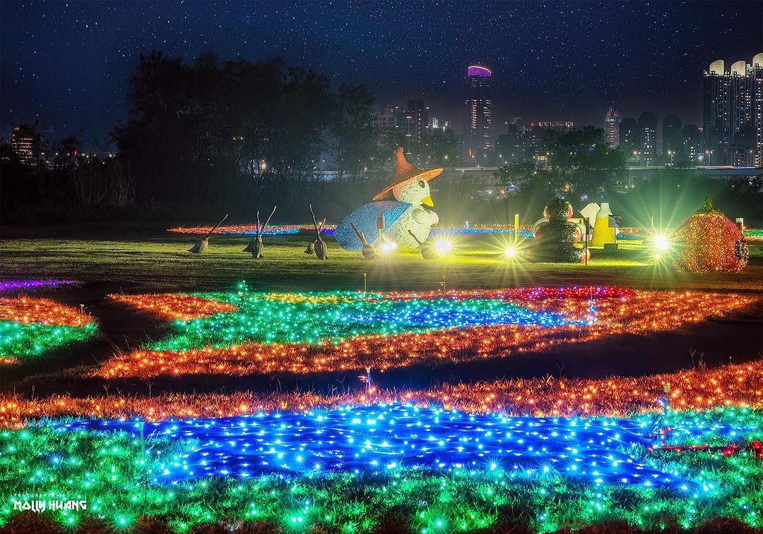 #鴨鴨公園 夜晚點亮燈光更夢幻迷人，浪漫光雕好玩又好拍！