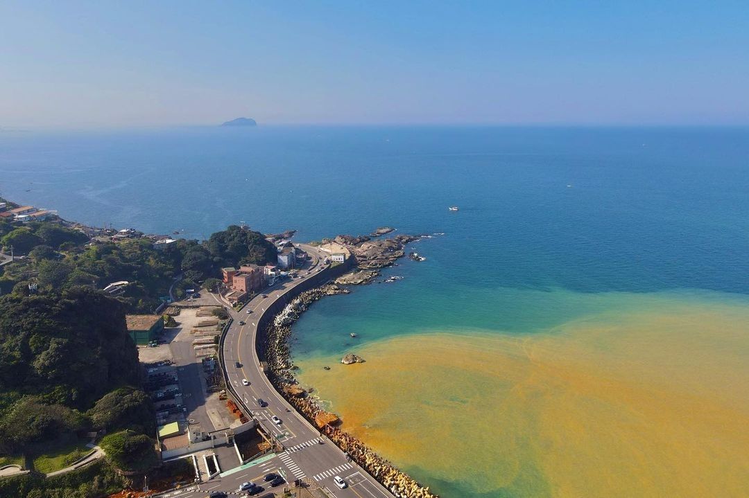 這是最自然的一幅畫，隨性潑出一抹黃，就成了一半金黃、一半碧藍的海洋。