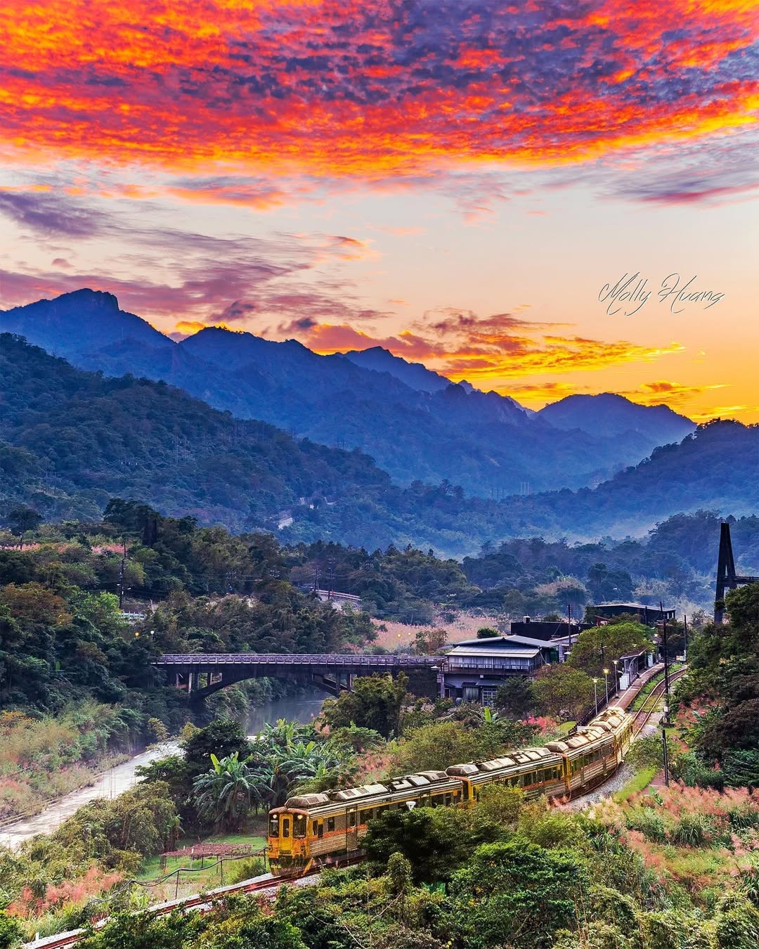坐在平溪山林間，靜靜等待火車緩緩駛進望古車站 